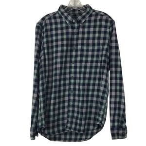 American Eagle Blue Green Plaid Flannel Shirt Casual Button Down Size Medium